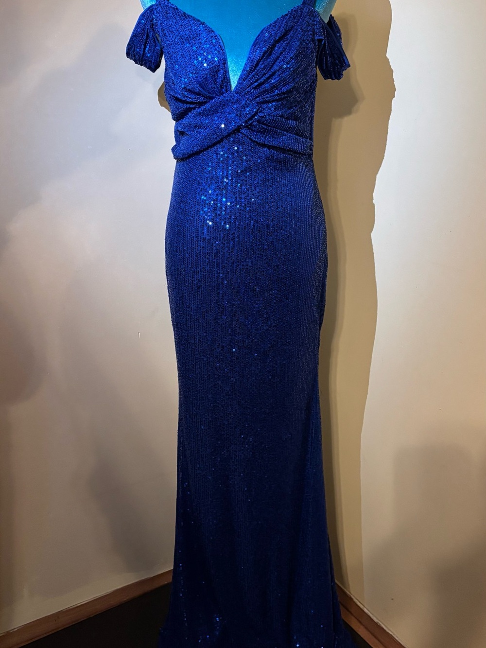 Midnight Blue Sequin Maxi Dress with Knot Front